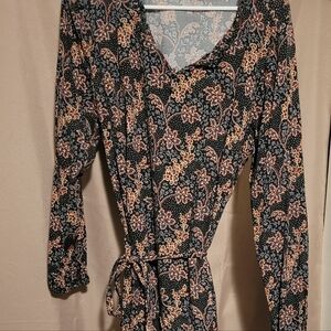 LOFT Black Floral Wrap Dress with Peach Accents